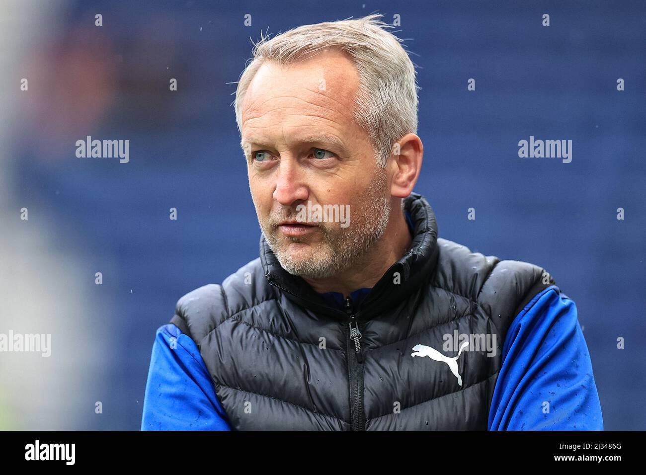 Neil Critchley head coach of Blackpool arrives at Deepdale Stock Photo
