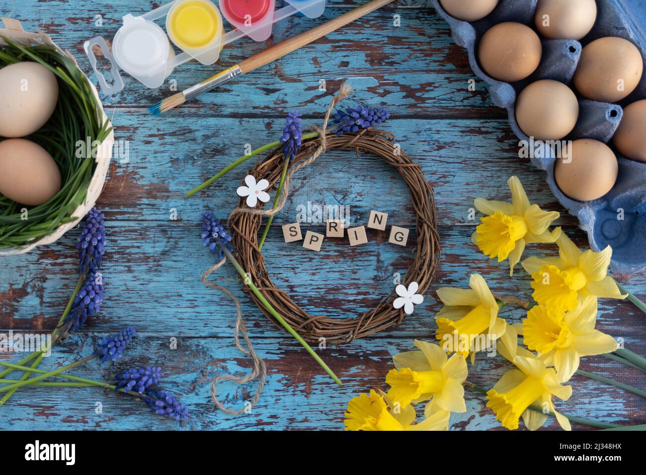 Flat lay with easter eggs Stock Photo - Alamy