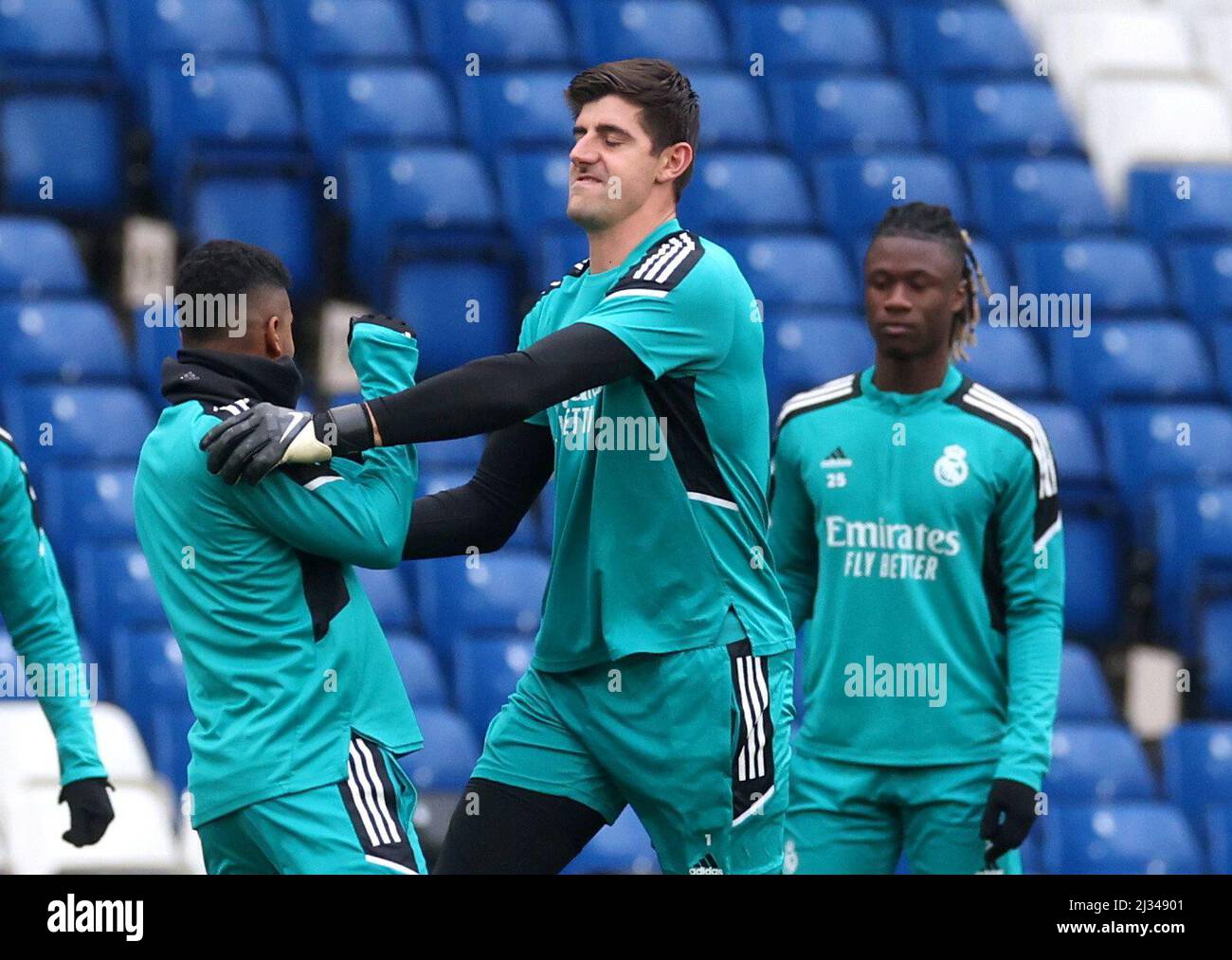 Soccer Football Champions League Real Madrid Training Stamford Bridge London Britain April 5 22 Real Madrid S Thibaut Courtois And Temmates During Training Action Images Via Reuters Paul Childs Stock Photo Alamy