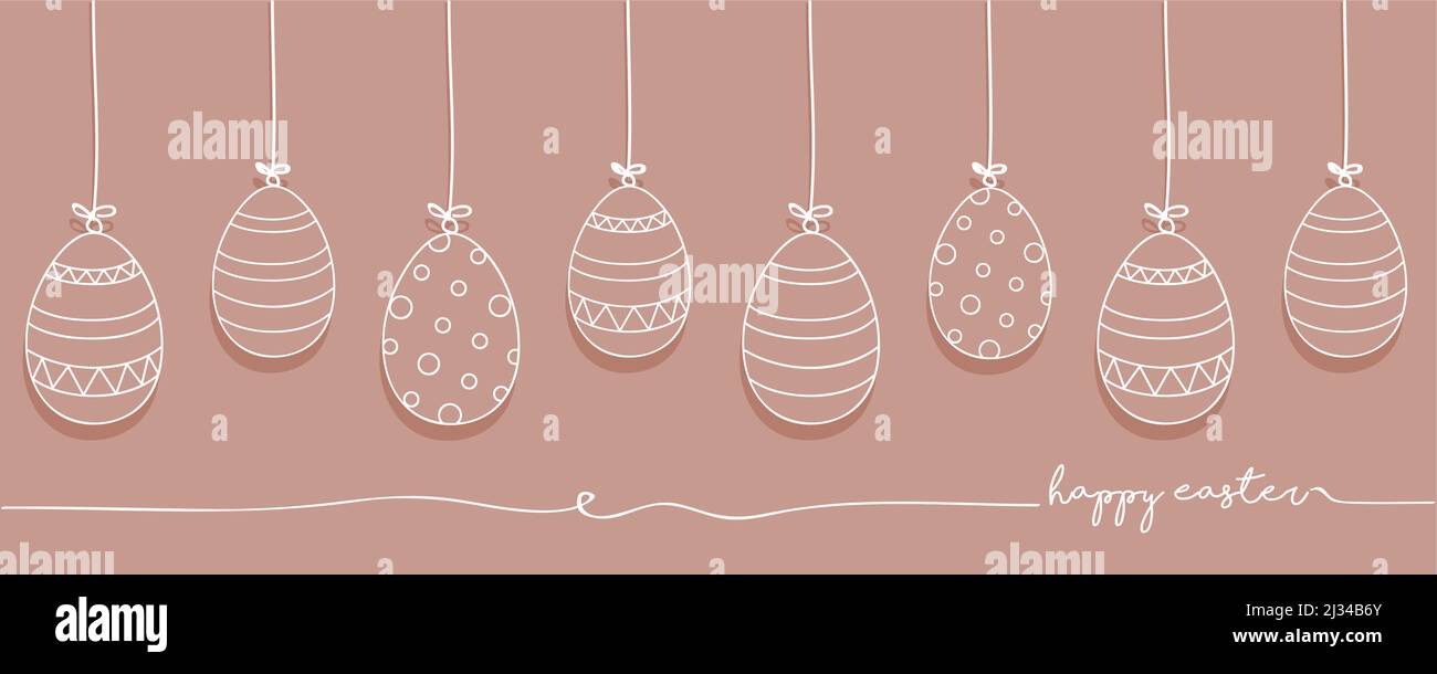 happy easter holiday banner design with hanging pattern eggs Stock Vector