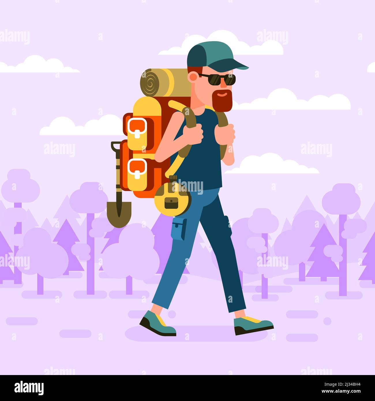 Tourist with backpack on the forest background Stock Vector Image & Art ...