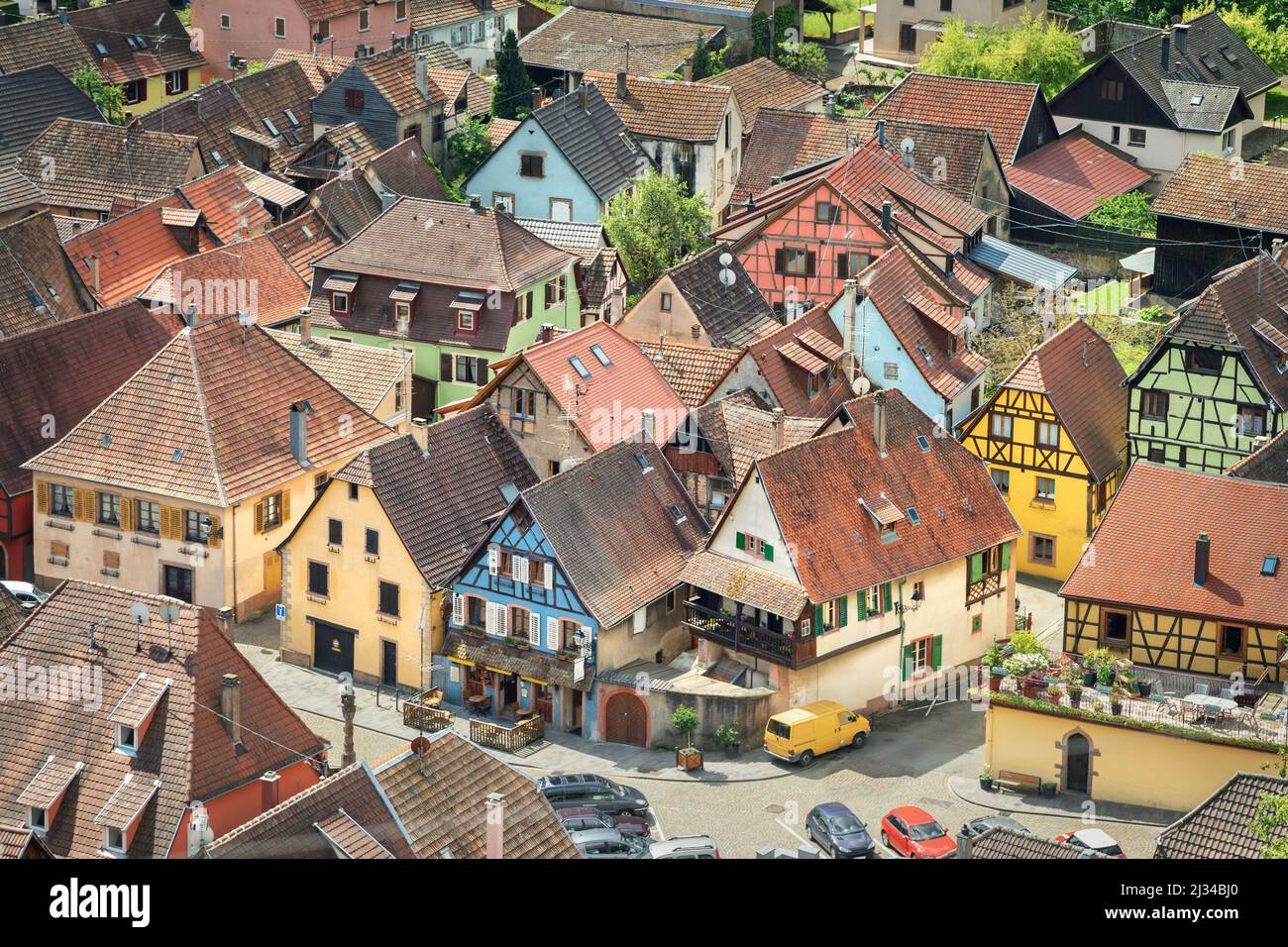 Aerial view of  Ribeauville village, Alsace, France Stock Photo