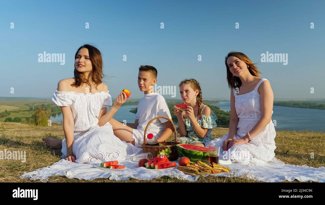 Happy mother daughters picnic hi-res stock photography and images - Alamy