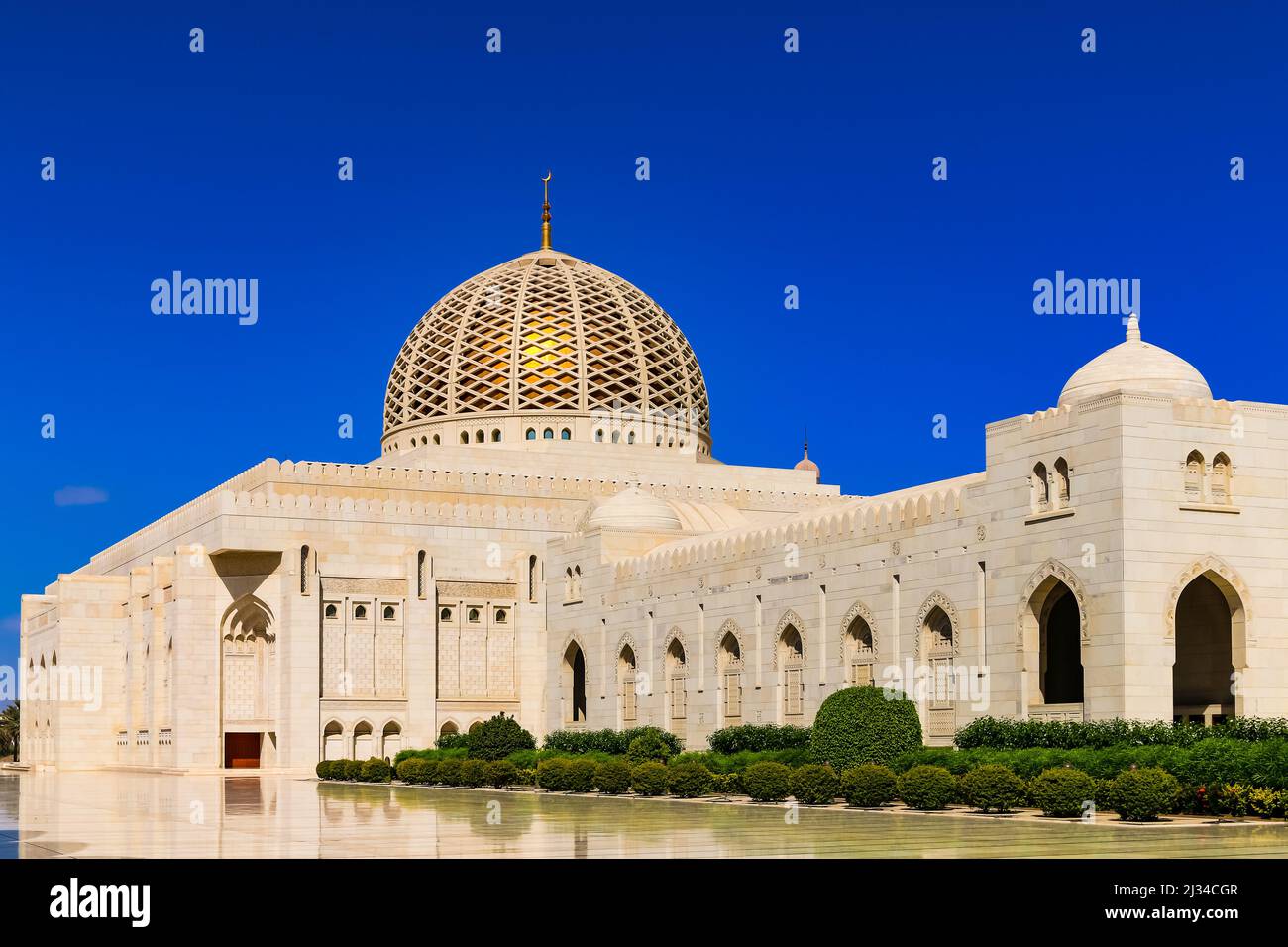 The huge and extremely clean Mosque of Muscat is one of the most important sights in Oman Stock Photo