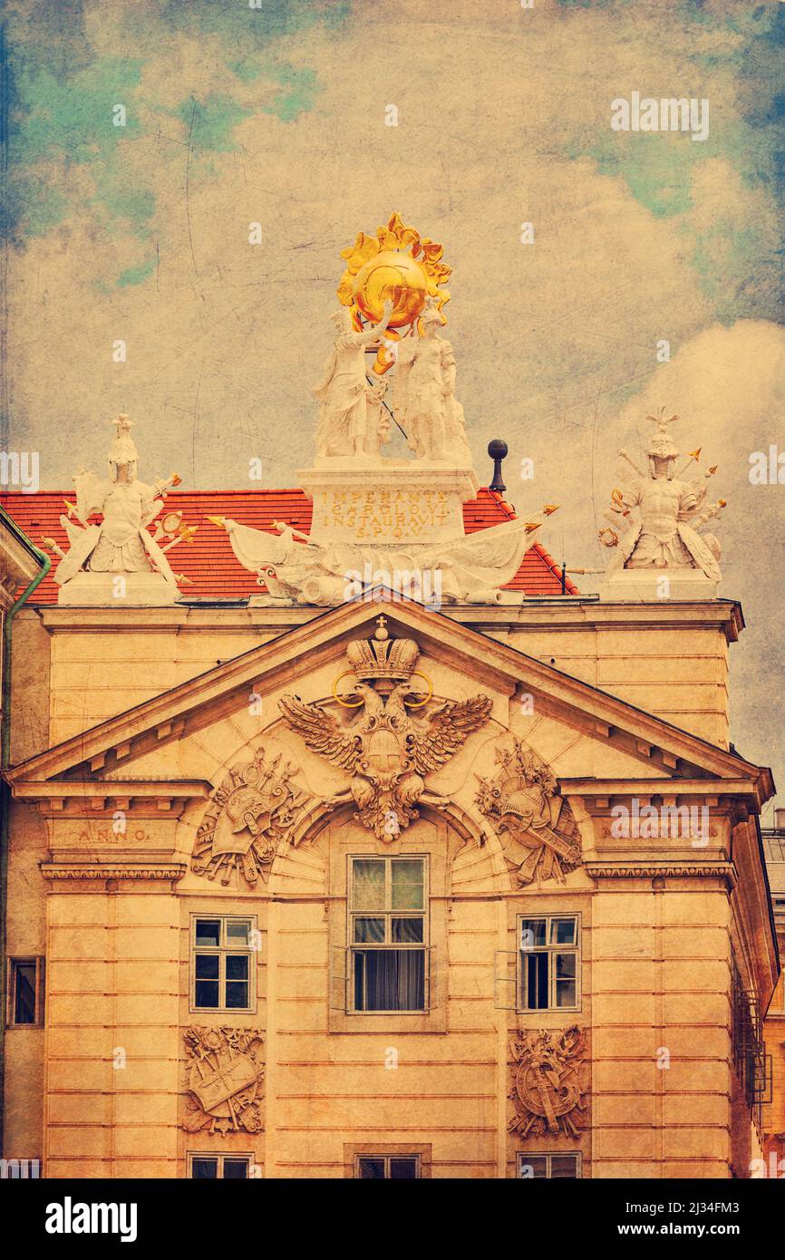 Beautiful rich in details architecture of Vienna, the capital of Austria, using vintage filter