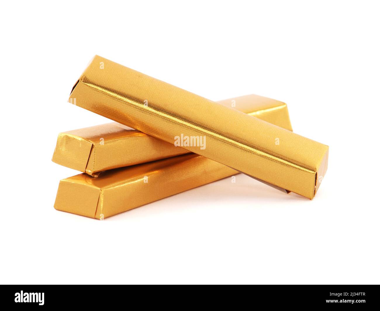 Bars of chocolate in gold foil, isolated on a white background Stock Photo  - Alamy