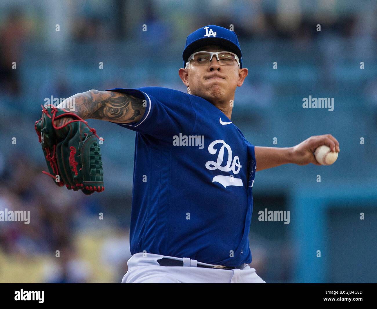 Los Angeles Dodgers pitcher Julio Urias (7) pitches the ball during an MLB  regular season game against the San Francisco Giants, Tuesday, May 3, 2022  Stock Photo - Alamy