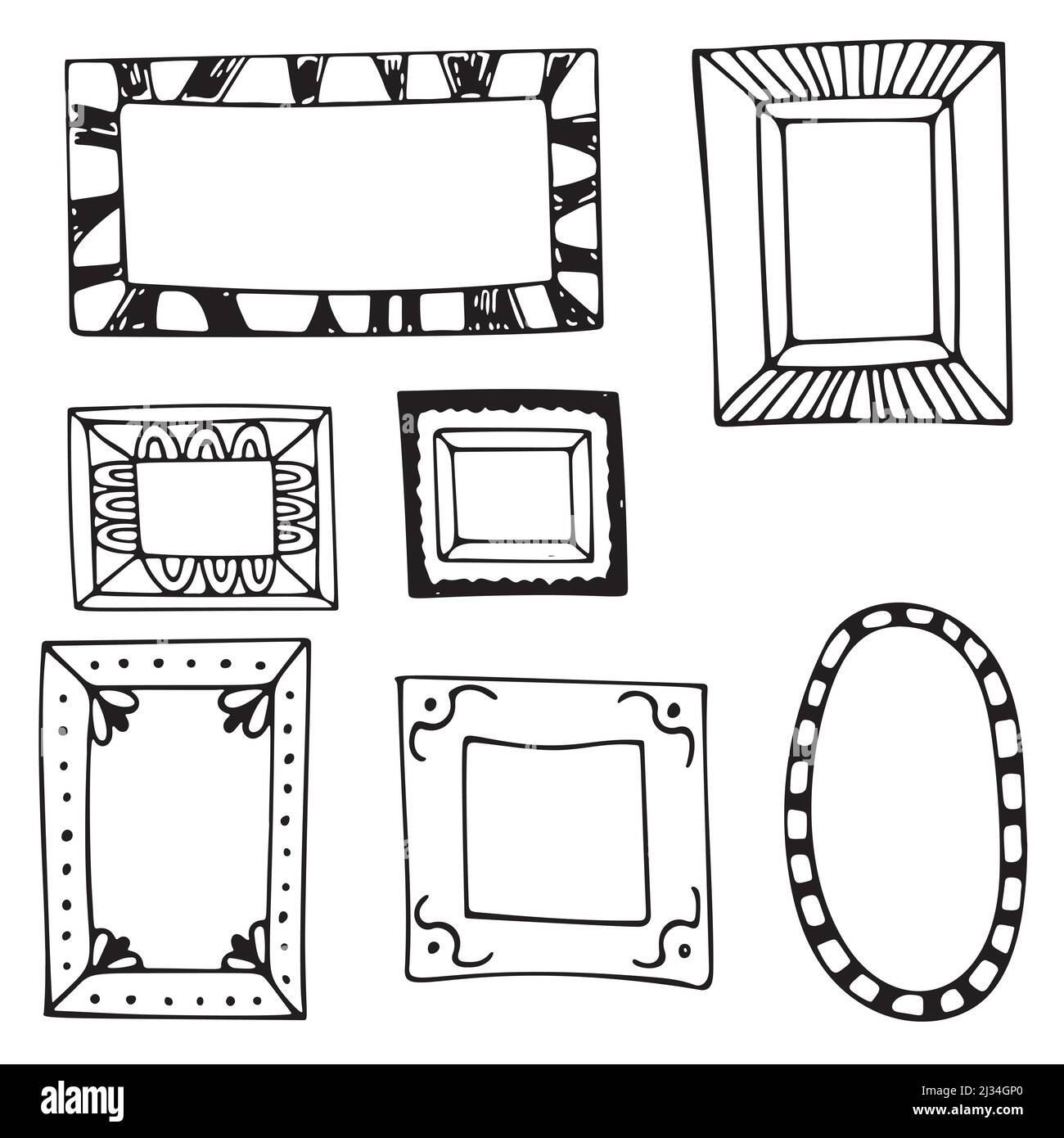 Set of hand drawn doodle frames, squares, vector borders design