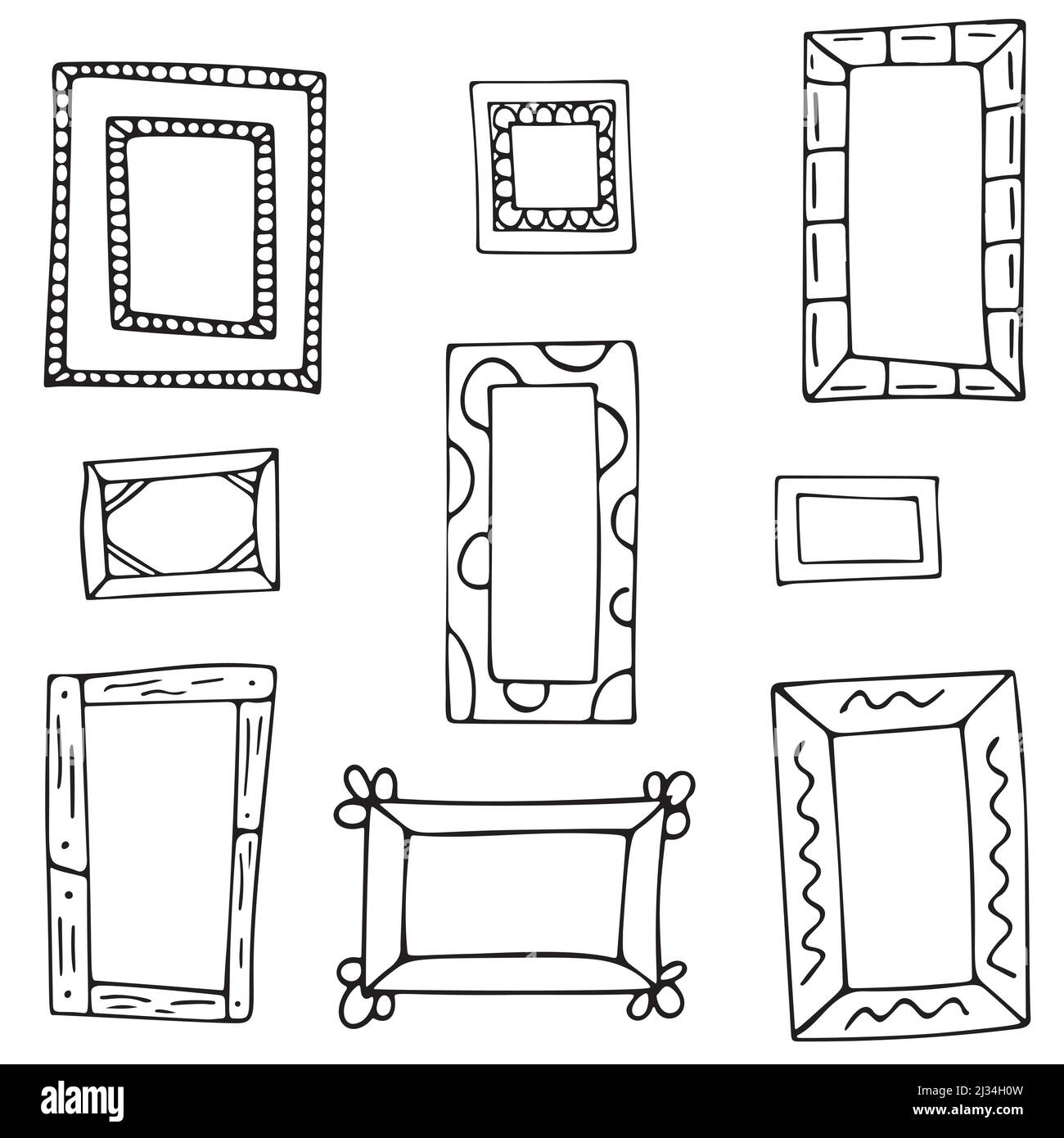 Set of hand drawn doodle frames, squares, vector borders design