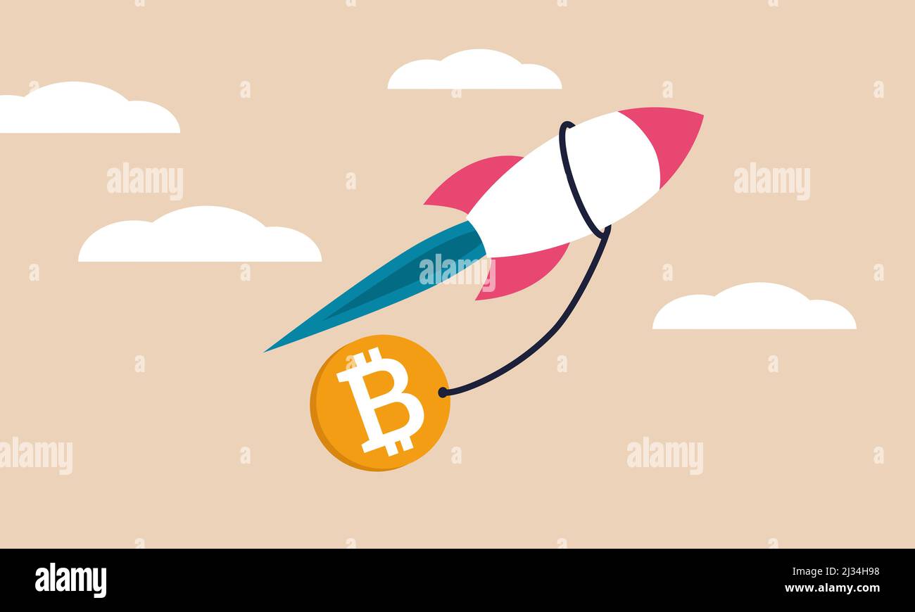 Bitcoin rocket money and bank blockchain cryptocurrency. Mining crypto  finance and growth vector illustration concept. Btc coin investment and  rising Stock Vector Image & Art - Alamy