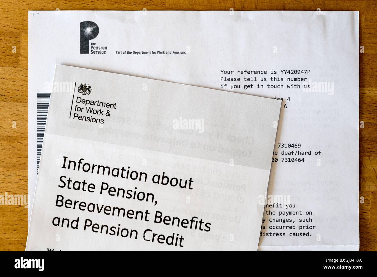 Correspondence from Pension Service & Department for Work & Pensions leaflet about benefits. Stock Photo