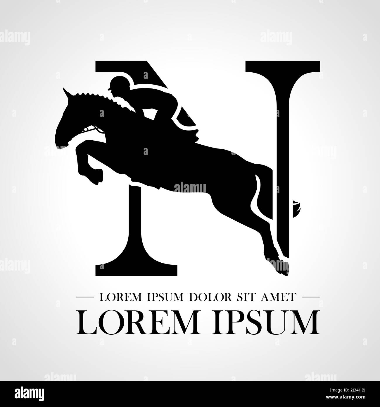 Jumping horse logo. Derbi. Equestrian Events. Show Jumping Competition. Sport. Icons and design elements. Initial letter N. Monogram. Typographic Stock Vector