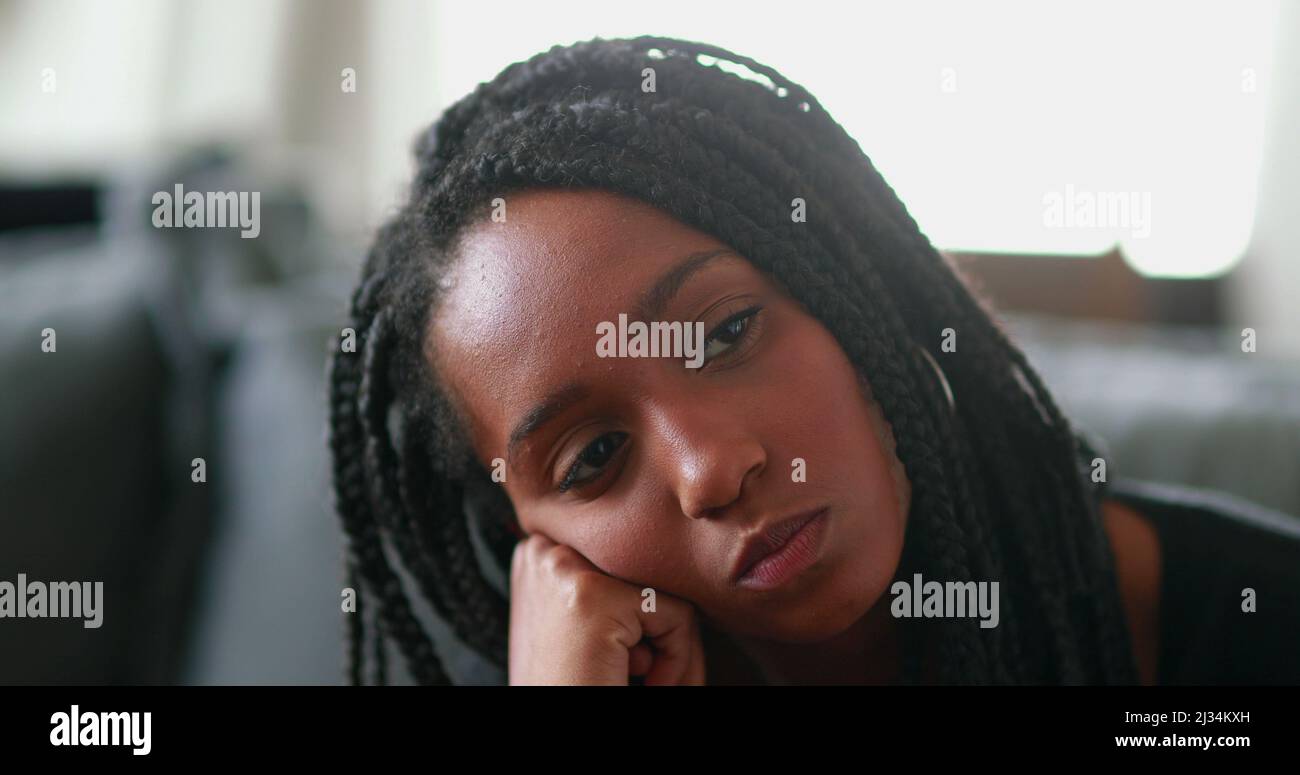 Thoughtful black teen girl, close-up young woman face pondering Stock ...