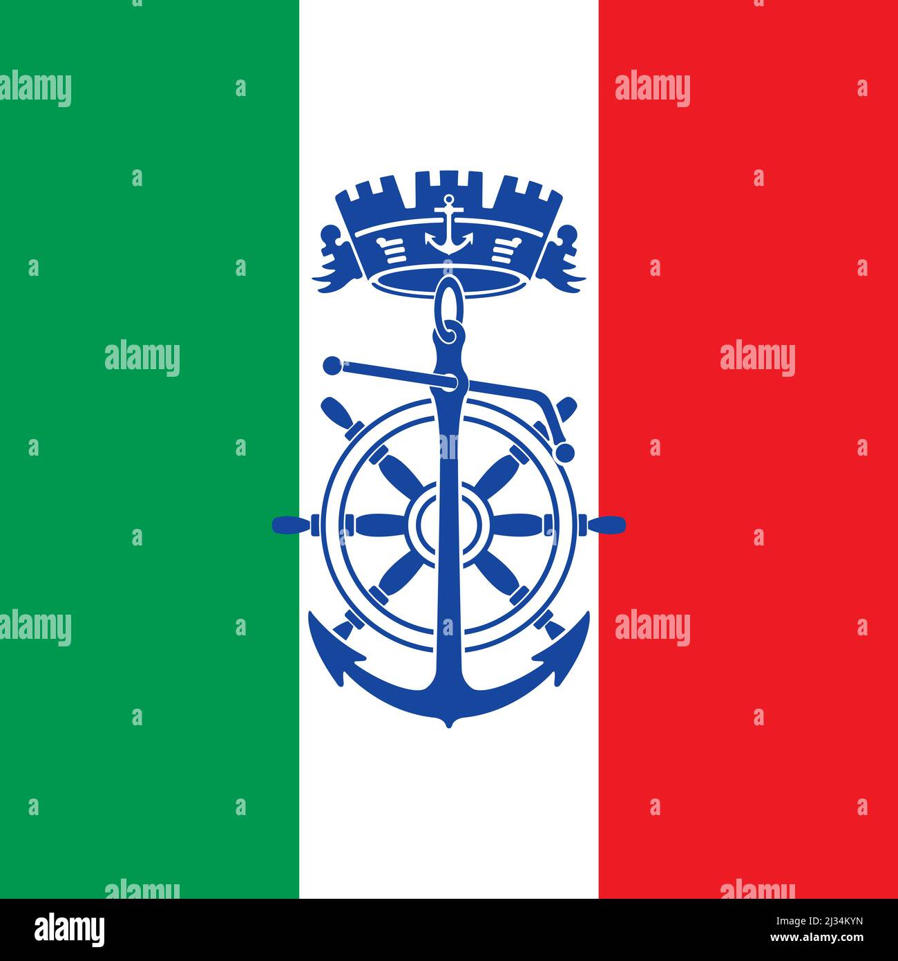 Military Naval Academy of Livorno coat of arms on the flag, Italian Navy, vector illustration Stock Vector