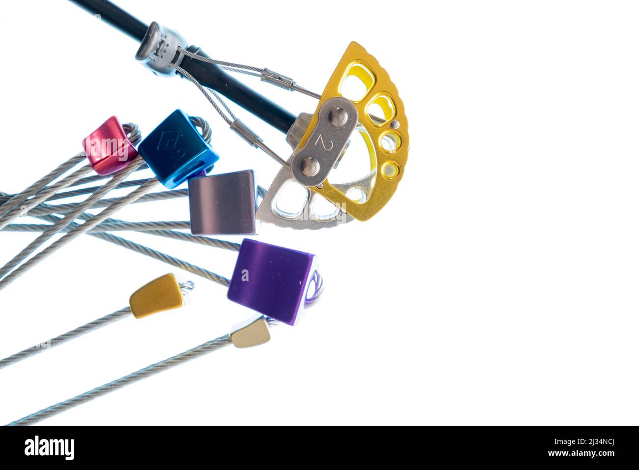 Rock climbing wire nut set and cam for traditional climbing Stock Photo