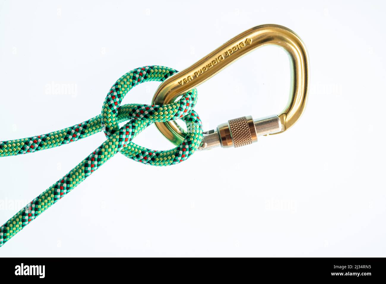 Clove hitch on locking screwgate locking carabiner Stock Photo Alamy