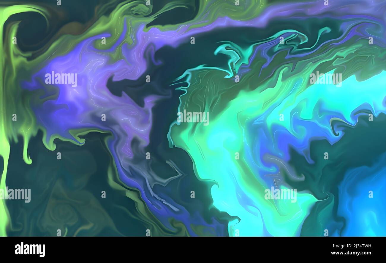 A green and purple luxury abstract fluid art painting in alcohol ink ...
