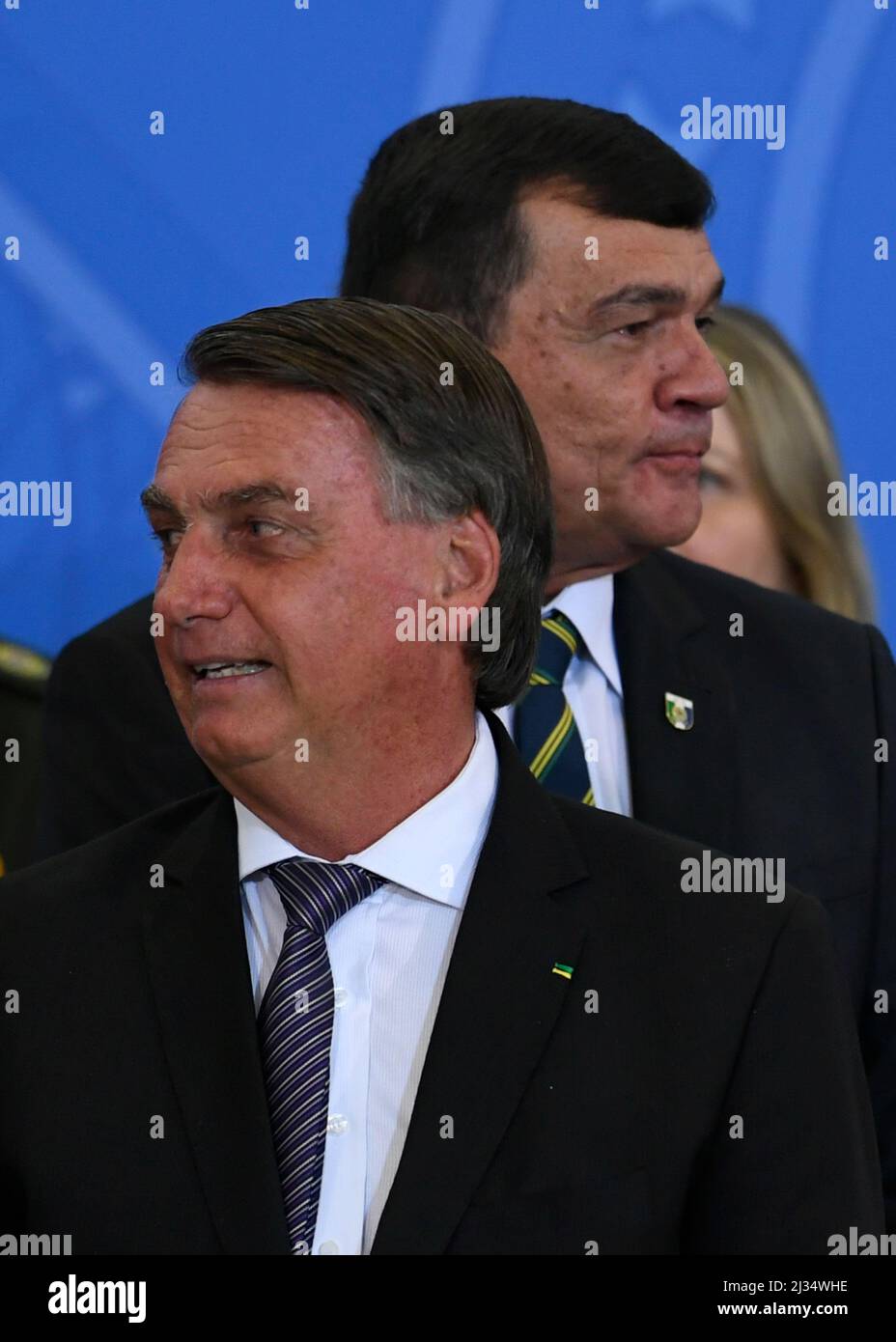 Brasilia, Brazil. 05th Apr, 2022. DF - Brasilia - 04/05/2022 - BRASILIA, CEREMONY TO THE PROMOTED GENERAL OFFICERS - Brasilia, Ceremony to the promoted General Officers - The President of the Republic, Jair Bolsonaro, accompanied by the Minister of Defense, General Paulo Sergio, during the Greeting Ceremony to the General Officers promoted this Thursday, March 5th. Photo: Mateus Bonomi/AGIF Credit: AGIF/Alamy Live News Stock Photo