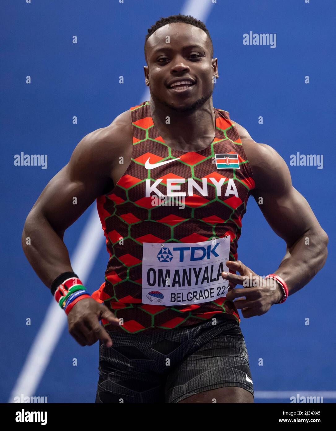 Ferdinand Omanyala competing in the men’s 60m heats on Day Two of the World Athletics Indoor