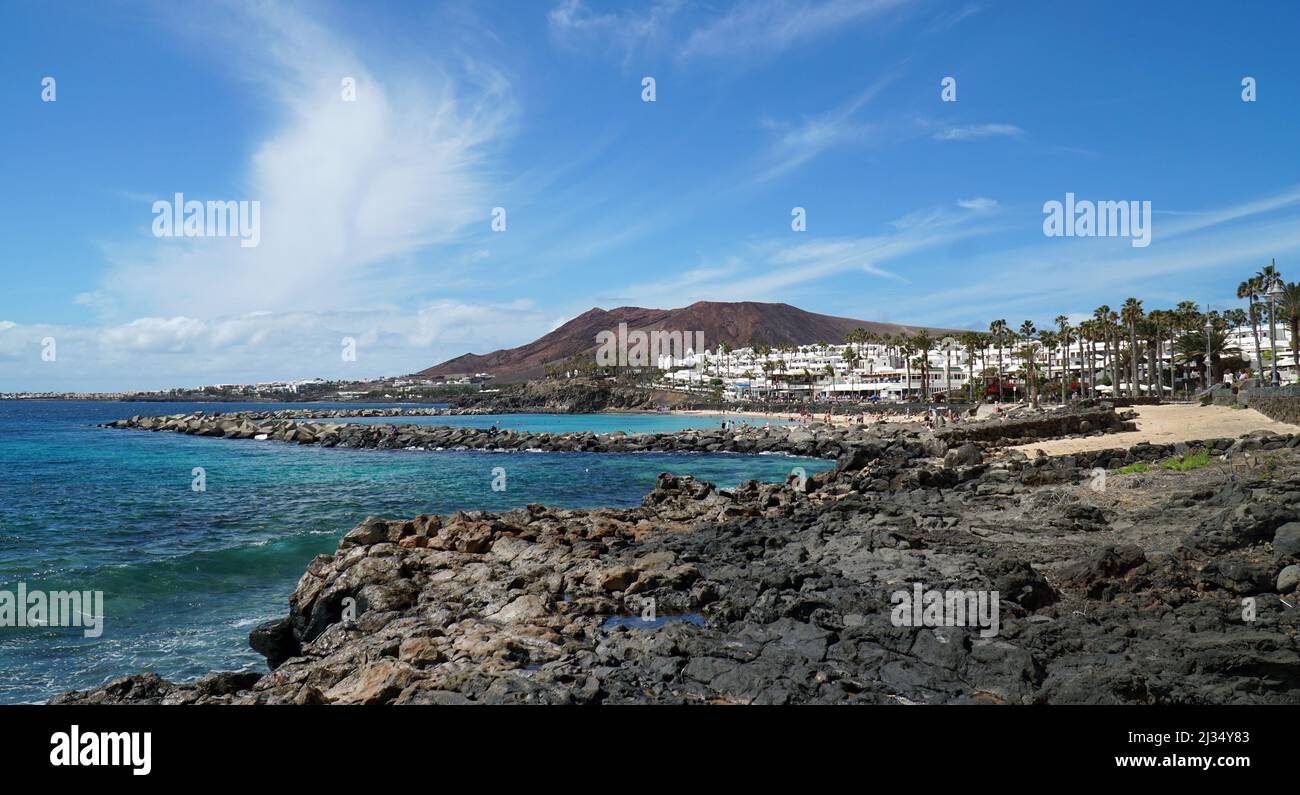 Panorama of the western end of Playa Blanca seafront and Flamingo beach