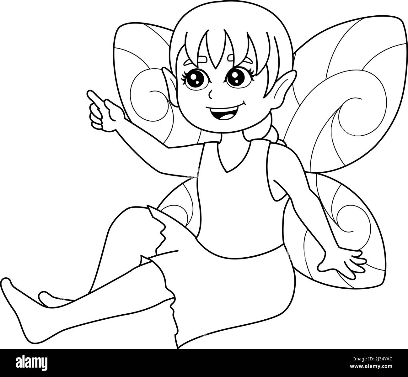 Fairy Sitting On A Mushroom Coloring Page Isolated Stock Vector