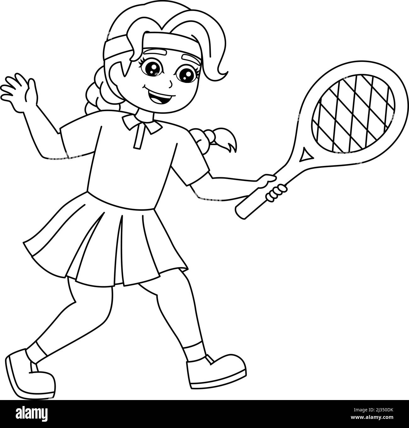 Girl Playing Tennis Coloring Page Isolated Stock Vector