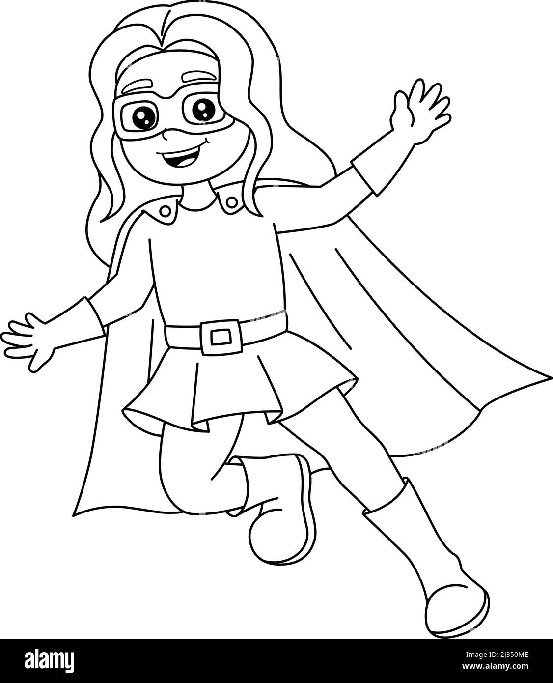 Superhero Girl Coloring Page Isolated for Kids Stock Vector