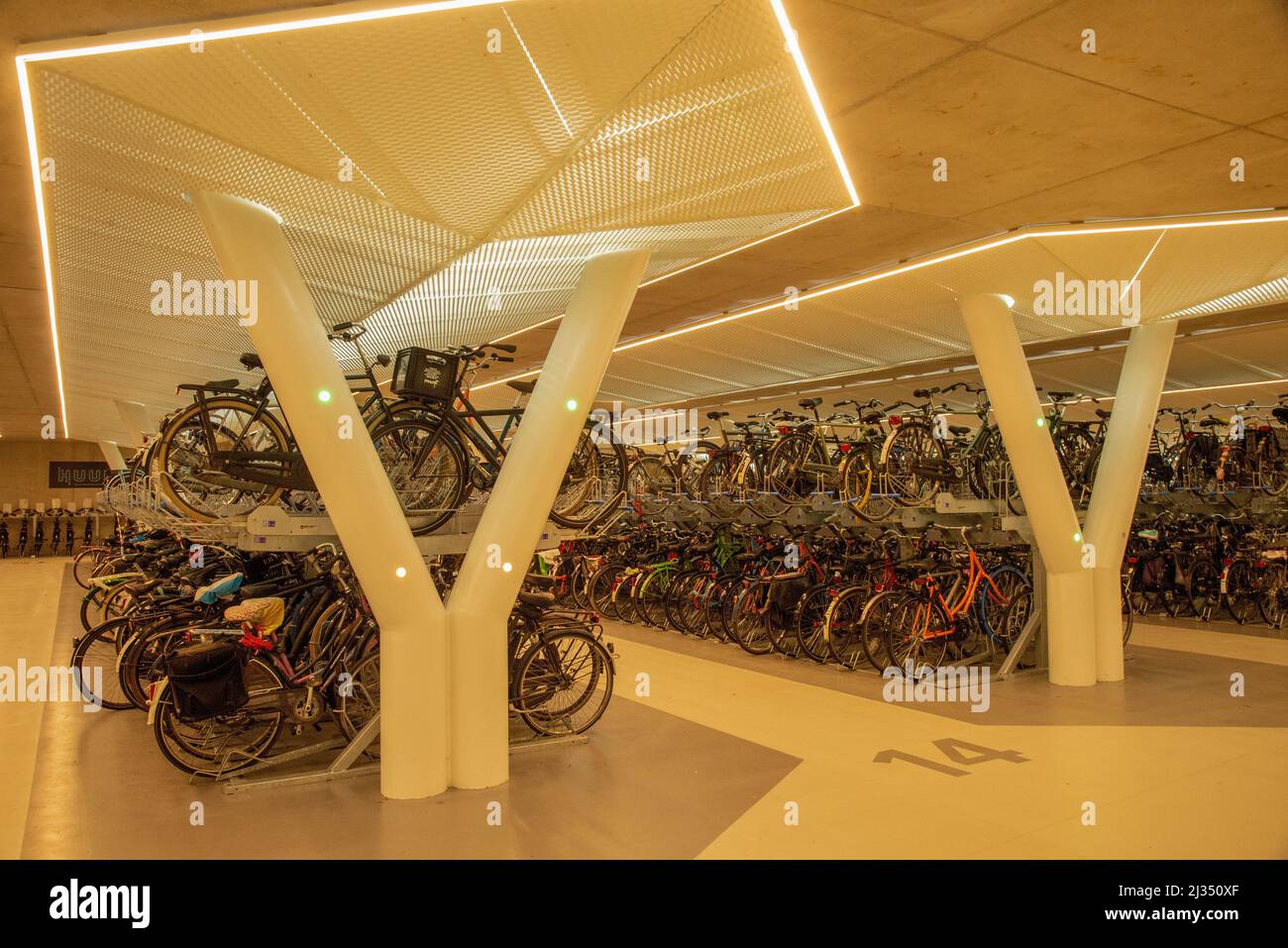 underground bicycle parking in Amsterdam, Holland Stock Photo