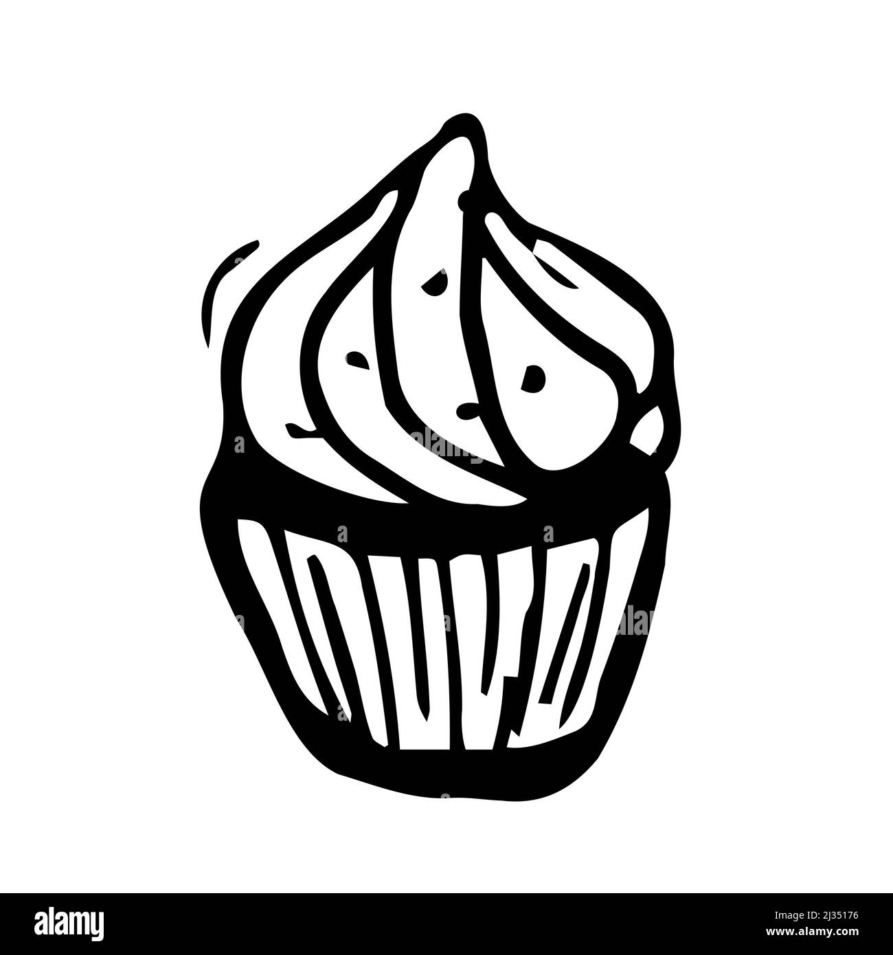 Cupcake doodle drawing. Icon suitable for logo, pattern design. Vector illustration. Stock Vector