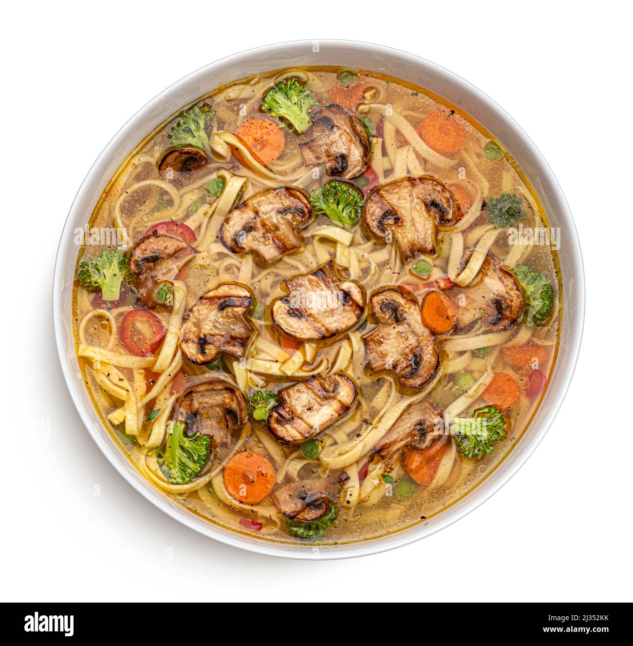Udon noodles with grilled mushrooms Stock Photo