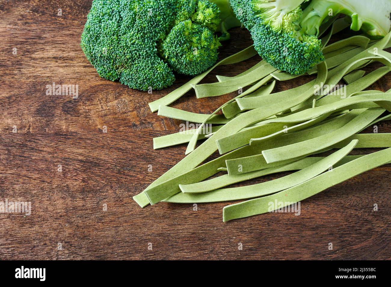 Artisan healthy pasta made from broccoli. Stock Photo