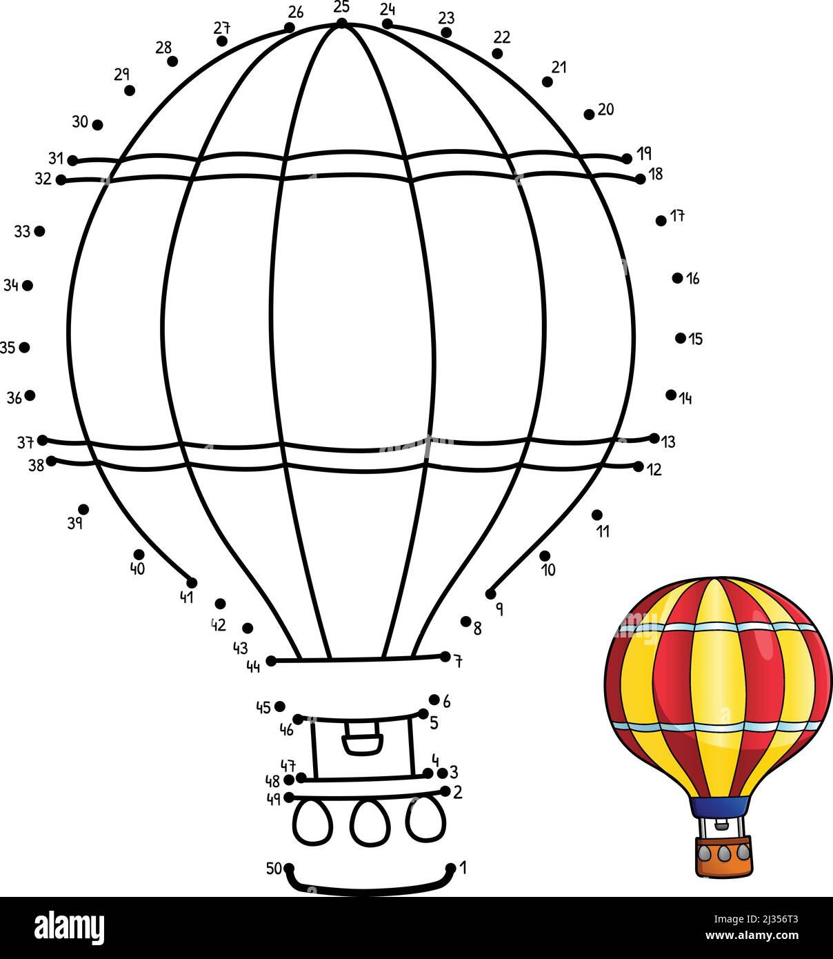Dot To Dot Hot Air Balloon Isolated Coloring Page Stock Vector Image 