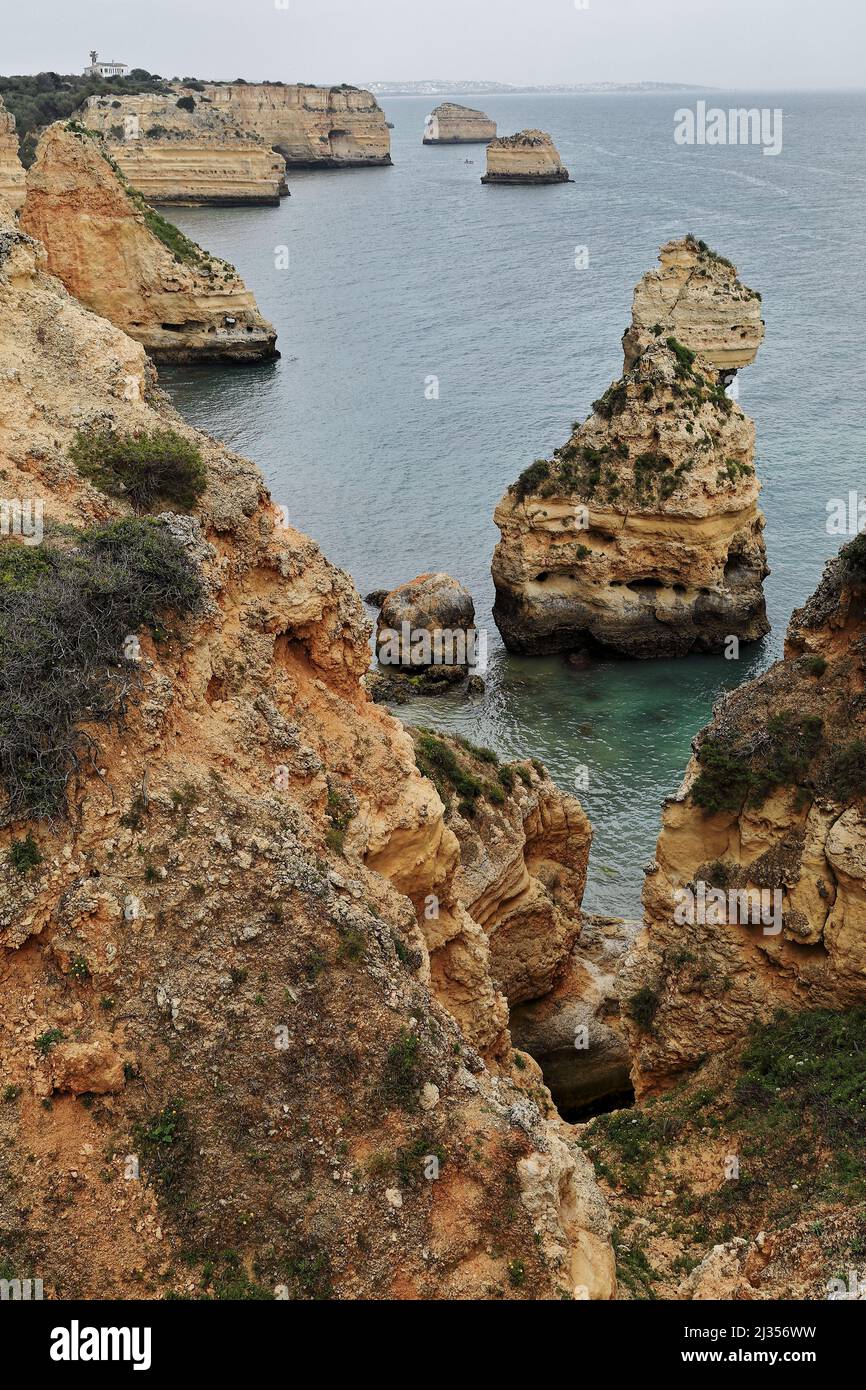 Rock Islets And Cliffs Praia Da Marinha Beach Lagoa Portugal Stock Photo Alamy