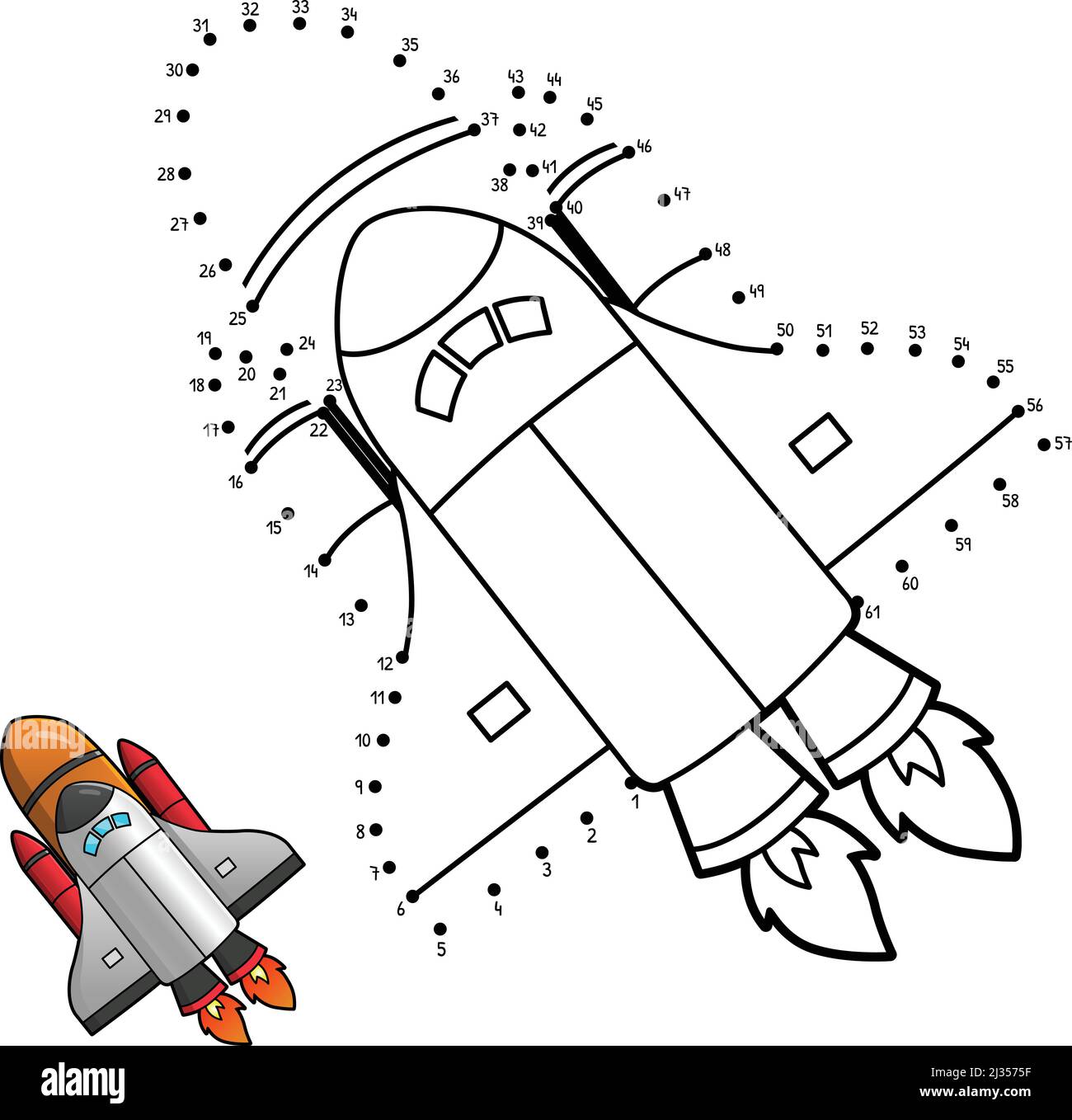 Dot to Dot Rocket Coloring Isolated Page for Kids Stock Vector