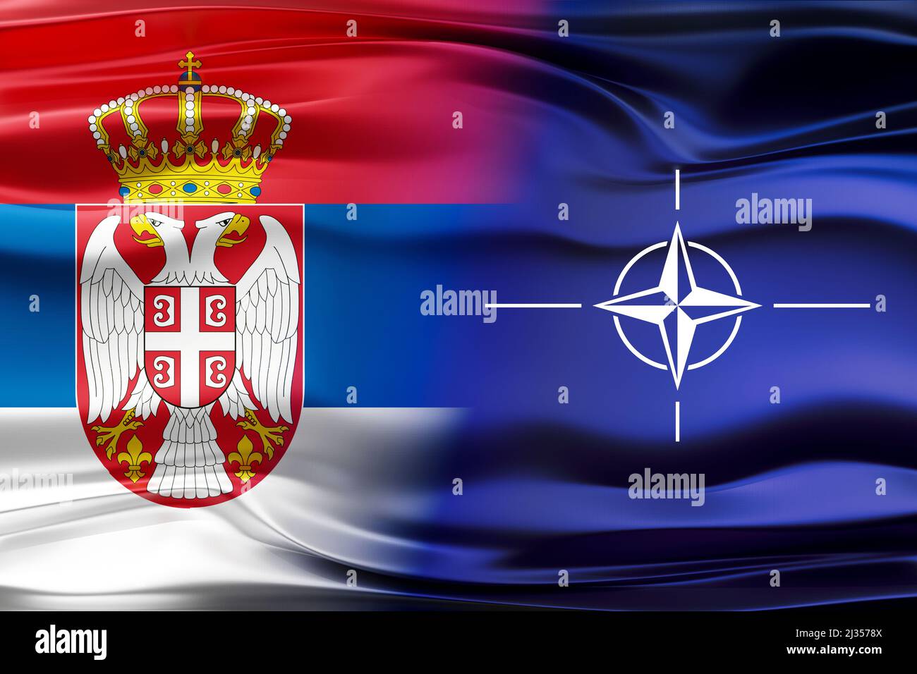 Serbia and NATO flags - 3D illustration Stock Photo