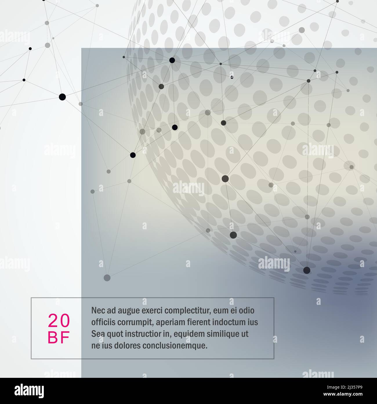 Abstract polygonal molecule design with connecting dots lines and halftone background Stock Vector