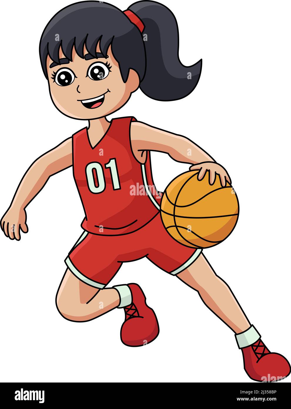 Girl Playing Basketball Cartoon Colored Clipart Stock Vector Image