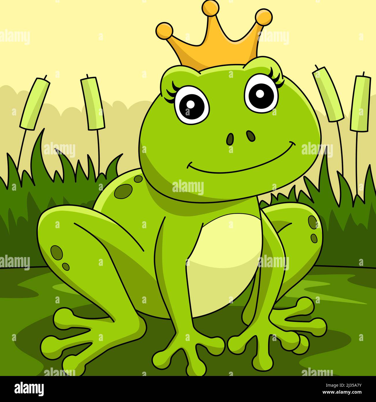 Frog With A Crown Colored Cartoon Illustration Stock Vector