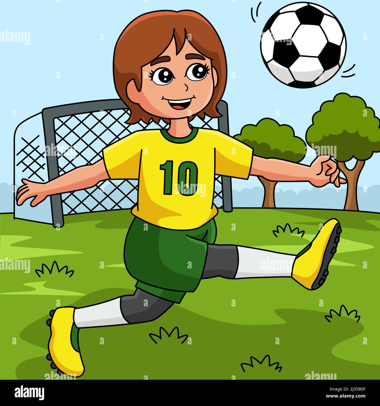 Girl Playing Soccer Colored Cartoon Illustration 2J35B0F 