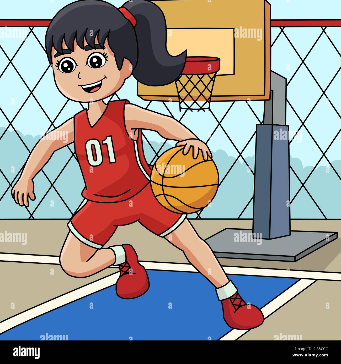 Girl Playing Basketball Colored Cartoon Stock Vector Image & Art Alamy