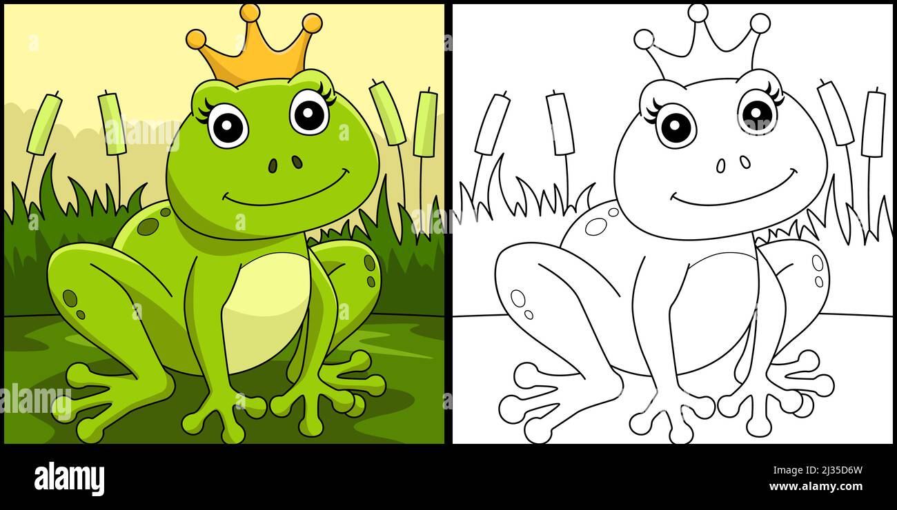 Frog With A Crown Coloring Page Illustration Stock Vector