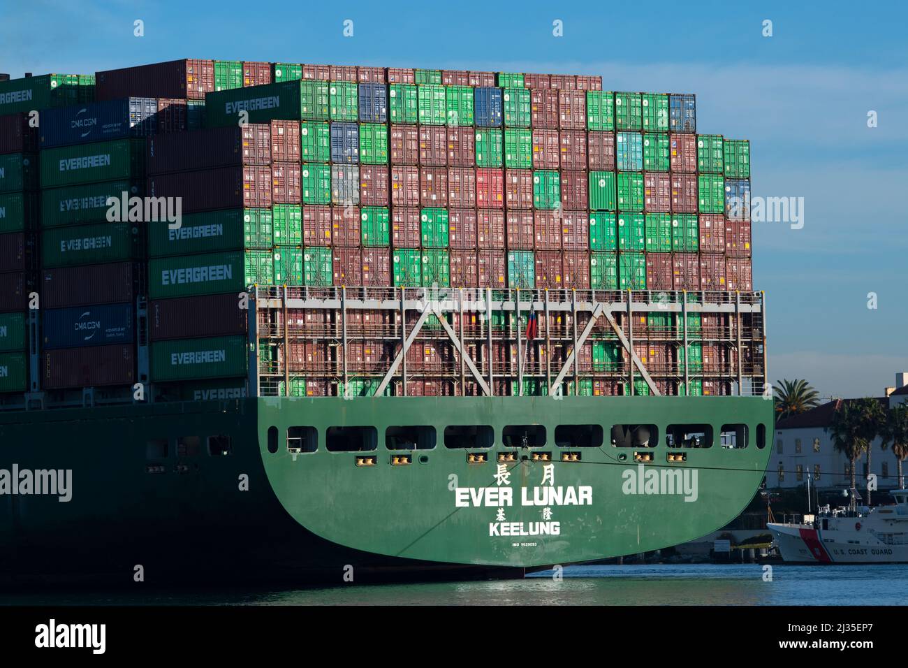 USA California Evergreen container ship EVER LUNAR arriving with