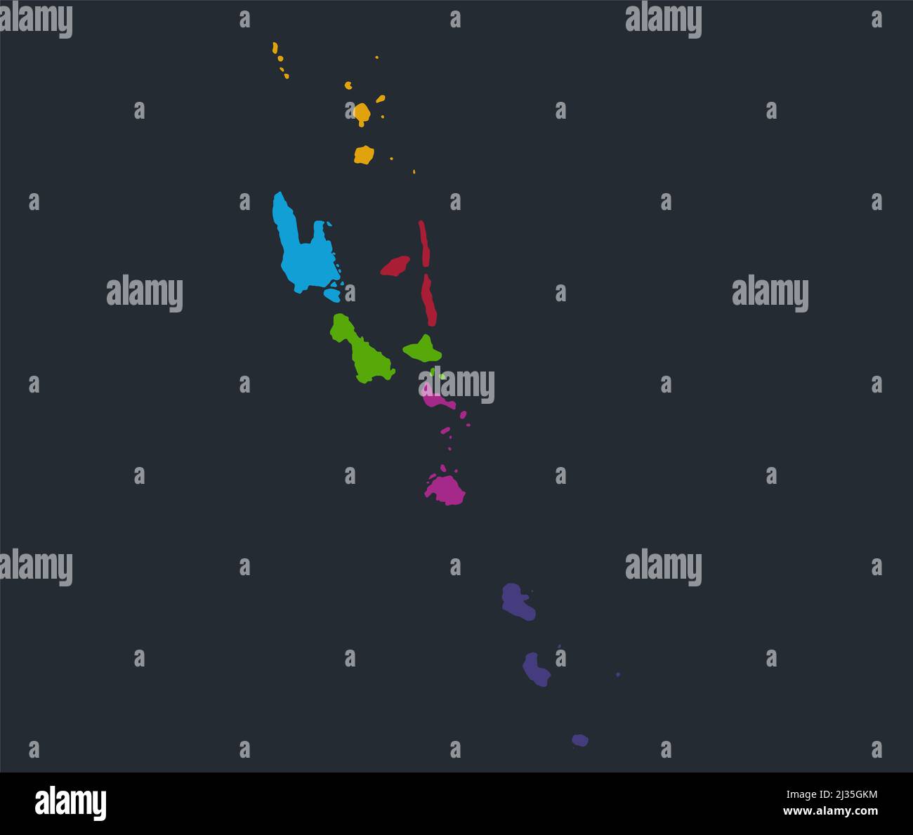Infographics Vanuatu map, colors regions of individual islands, flat