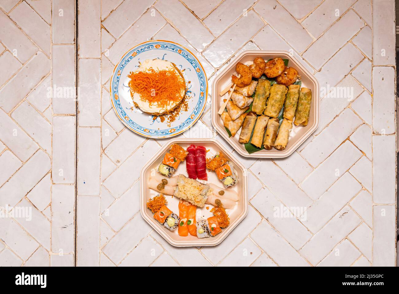 Assorted sushi set with nigiri, Norwegian salmon, butterfish, bluefin