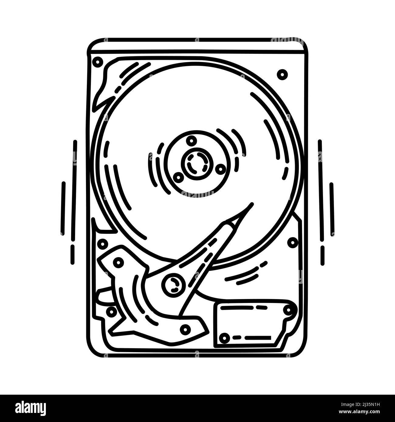Hardisk External Part of Computer Accessories and Hardware Hand Drawn Icon Set Vector. Stock Vector