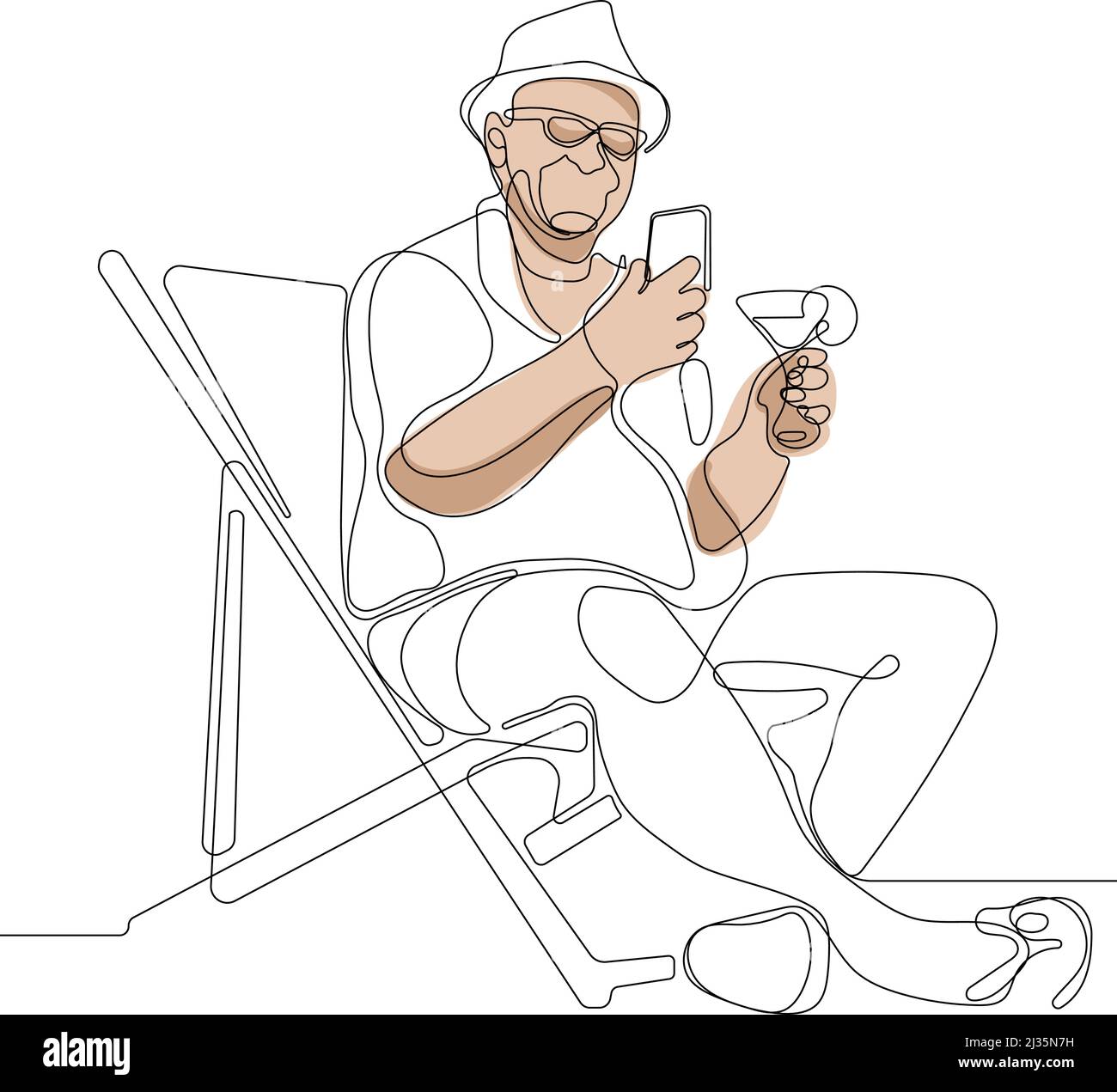 Old senior man enjoying a sleeping in beach chair Stock Vector Image