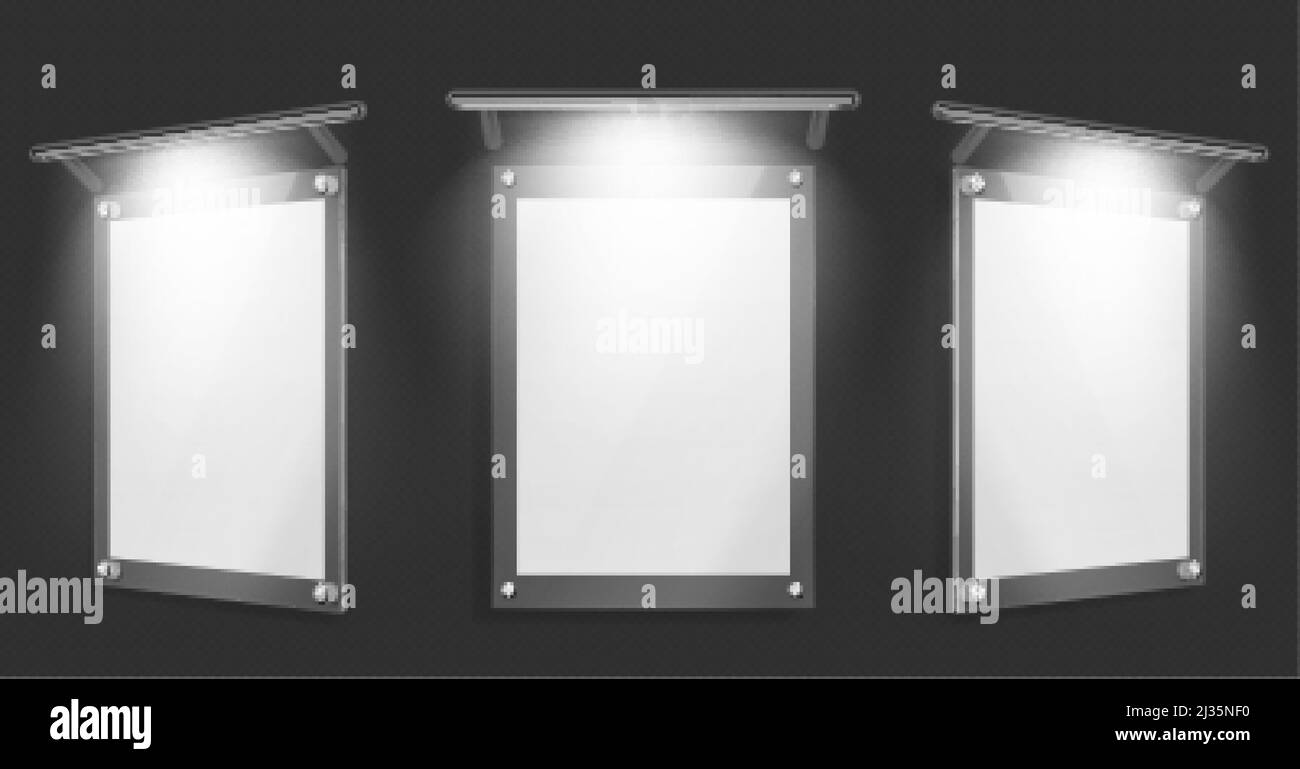 Acrylic poster, blank glass frame with illumination hang on wall