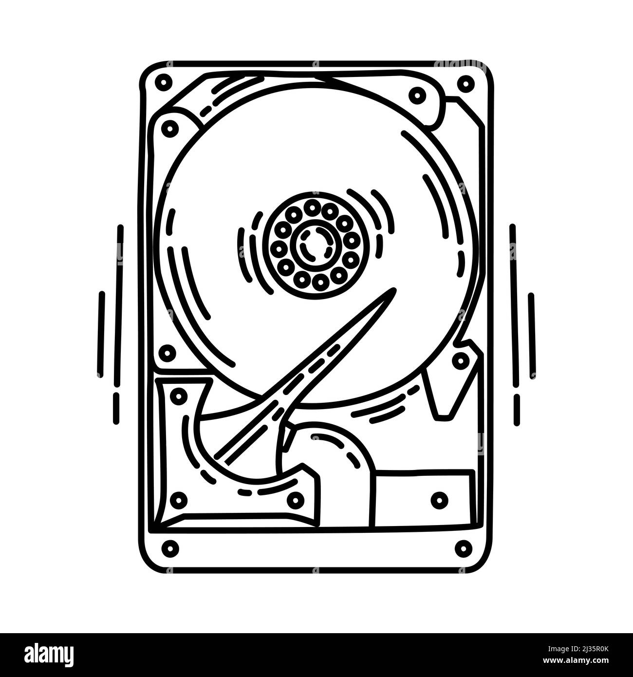 Hardisk Drive Part of Computer and Hardware Hand Drawn Icon Set Vector. Stock Vector