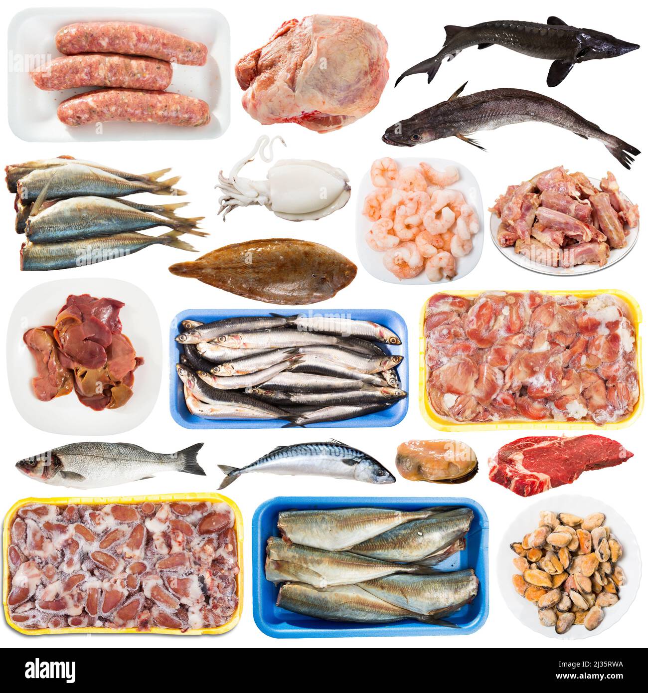 Assortment of raw meat and seafood Stock Photo