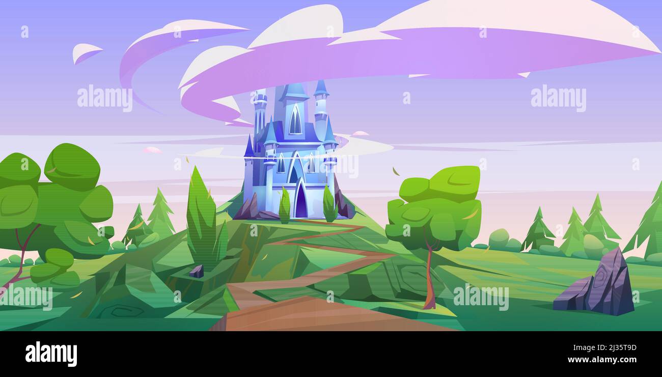 Cartoon castle, magic fairy tale palace with turrets. Fantasy fortress ...